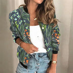 Veste zippée imprimée femme, coupe ajustée, poignets élastiques, gris foncé