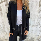Veste zippée femme à col classique, manches longues, cinq coloris, noir