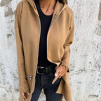 Veste zippée femme à col classique, manches longues, cinq coloris, marron