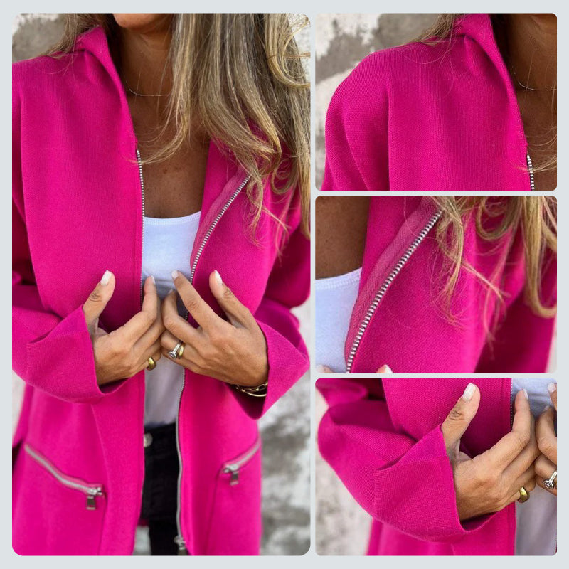 Veste zippée femme à col classique, manches longues, cinq coloris