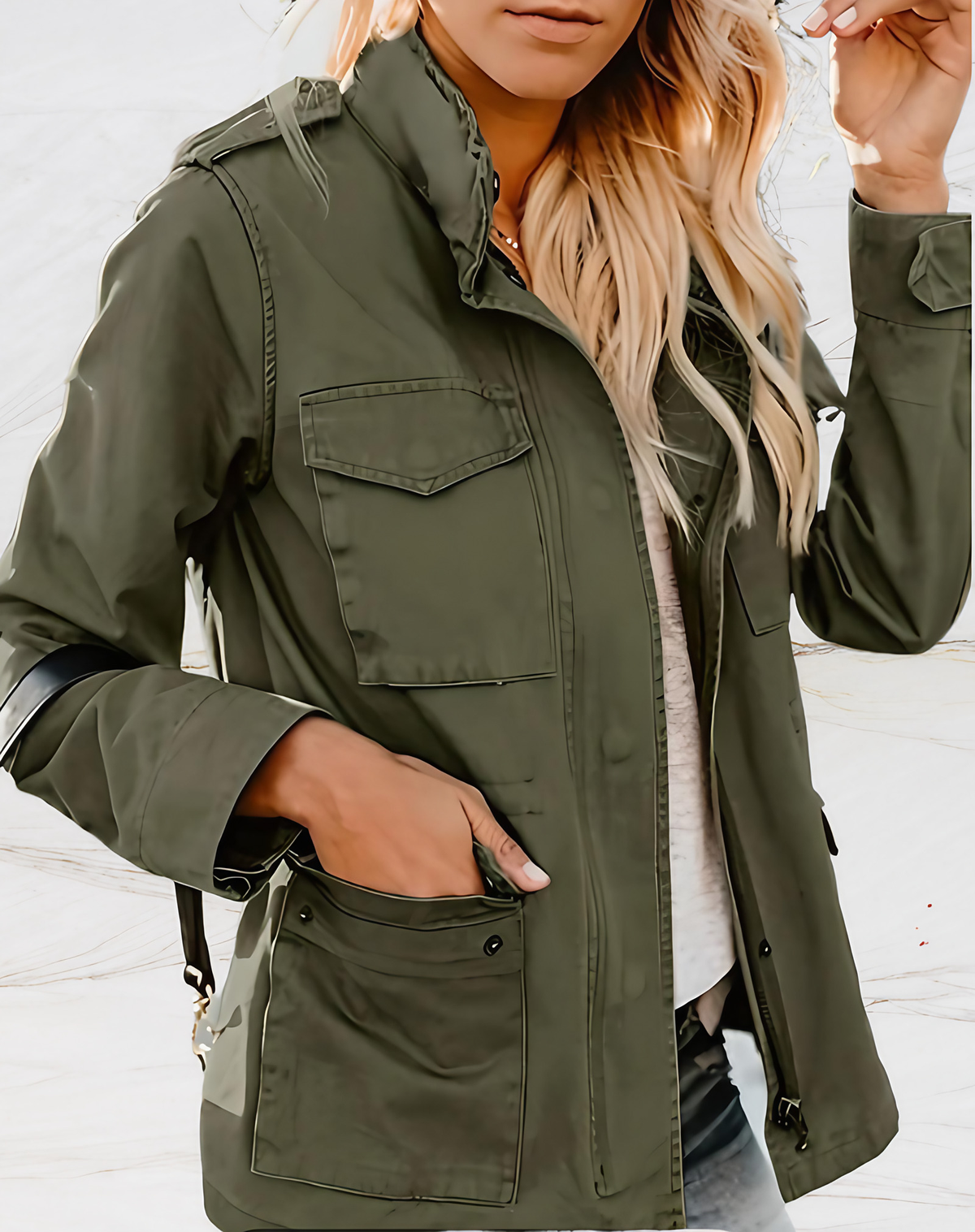 Veste zippée femme multipoches à col montant, du S au 5XL, vert