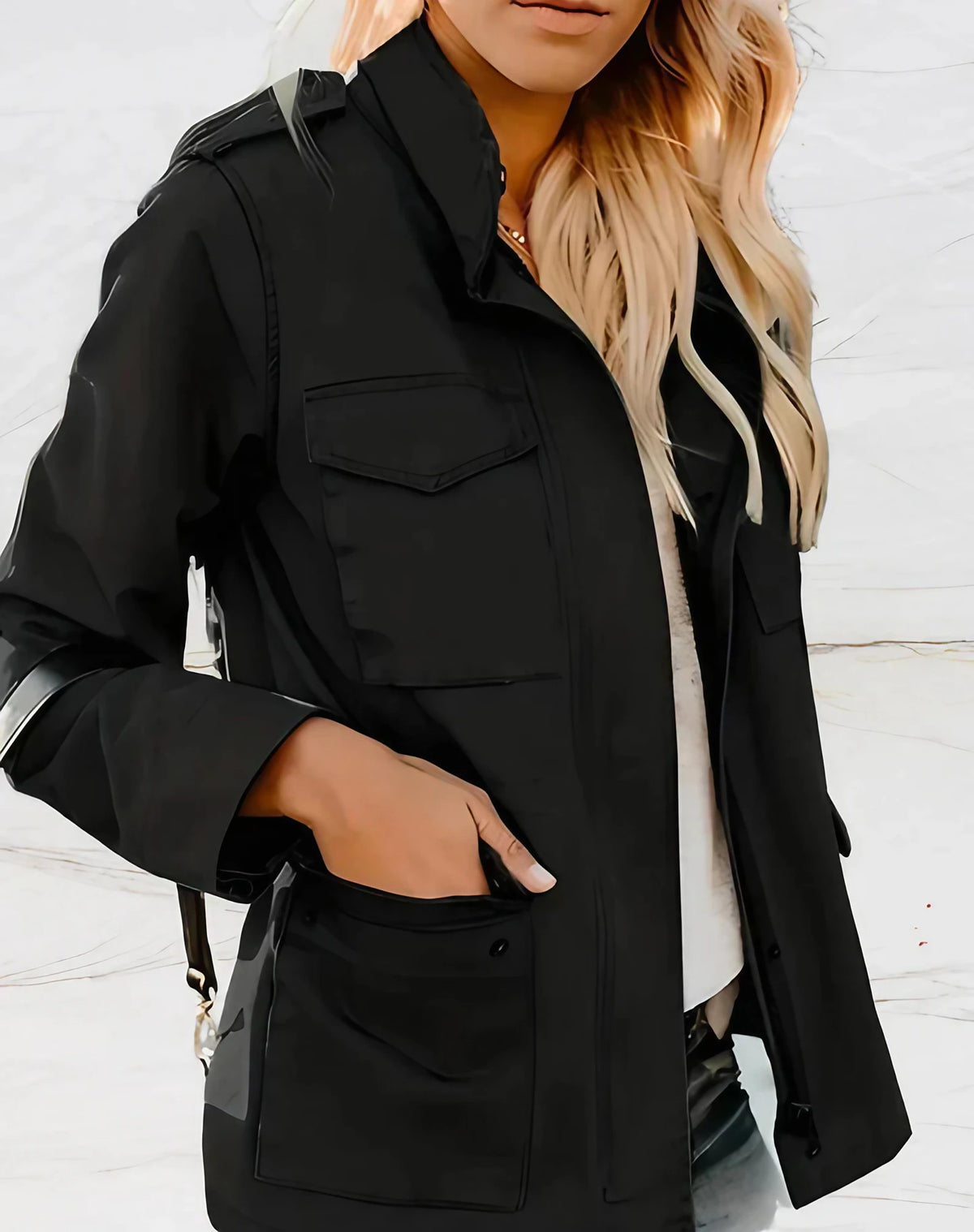 Veste zippée femme multipoches à col montant, du S au 5XL, noir