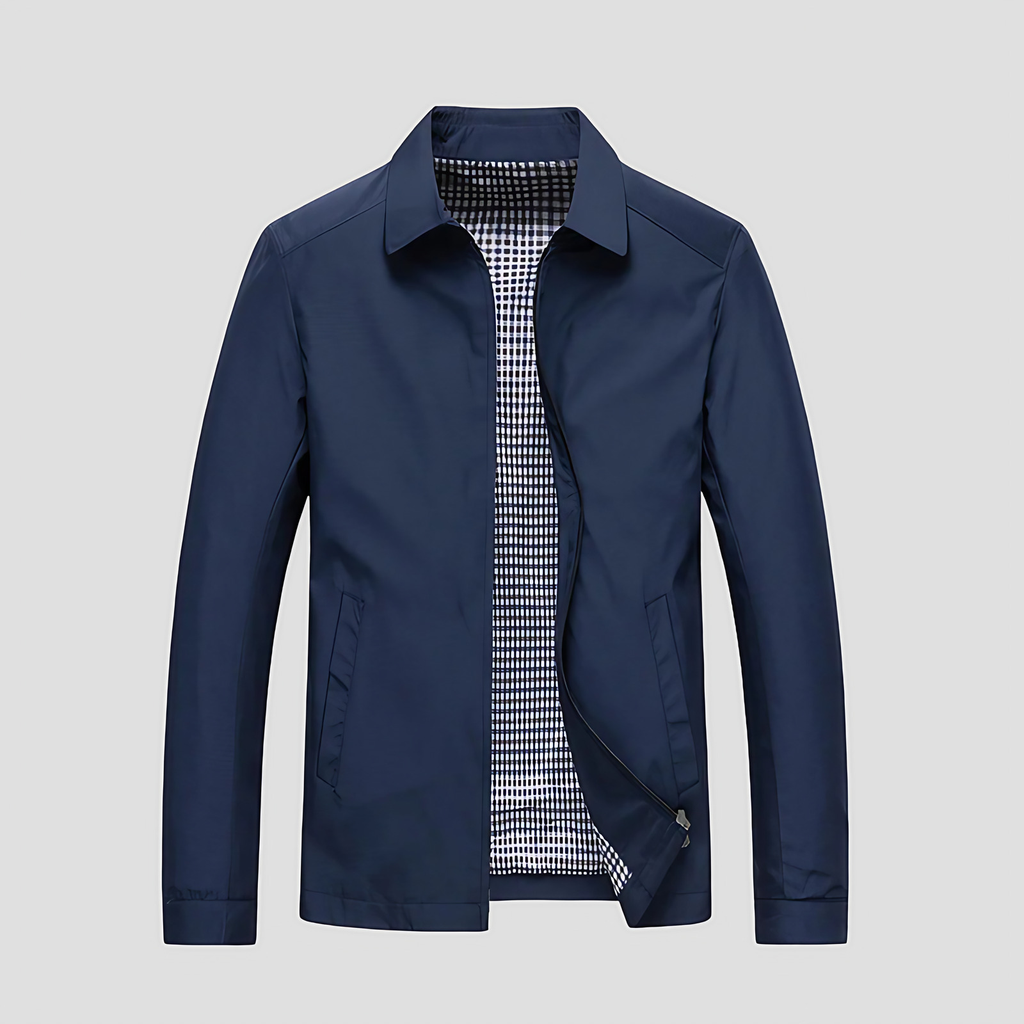 Veste imperméable homme zippée, doublure à carreaux, bleu marine