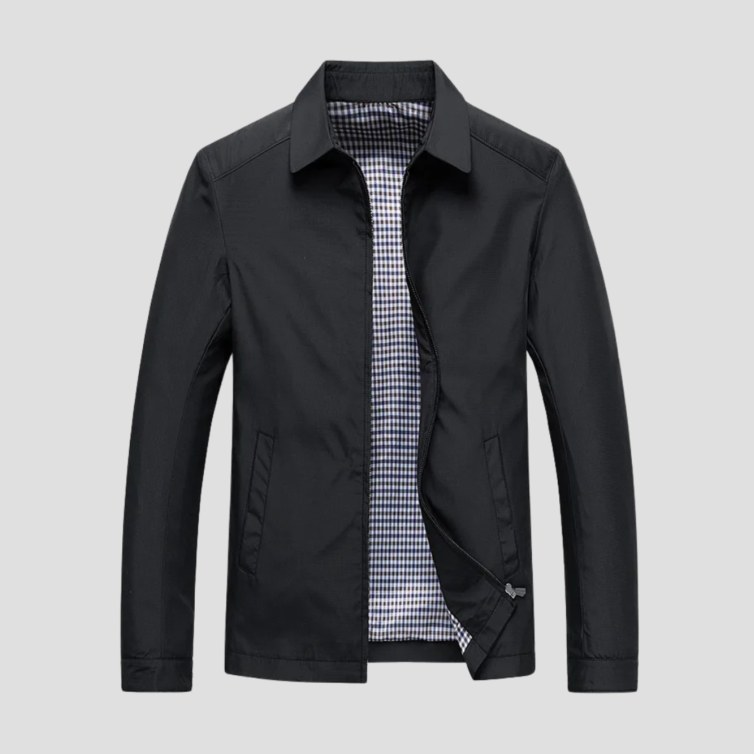 Veste imperméable homme zippée, doublure à carreaux, noir