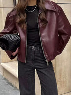 Veste zippée rouge vin, coupe structurée, du S au L, rouge vin