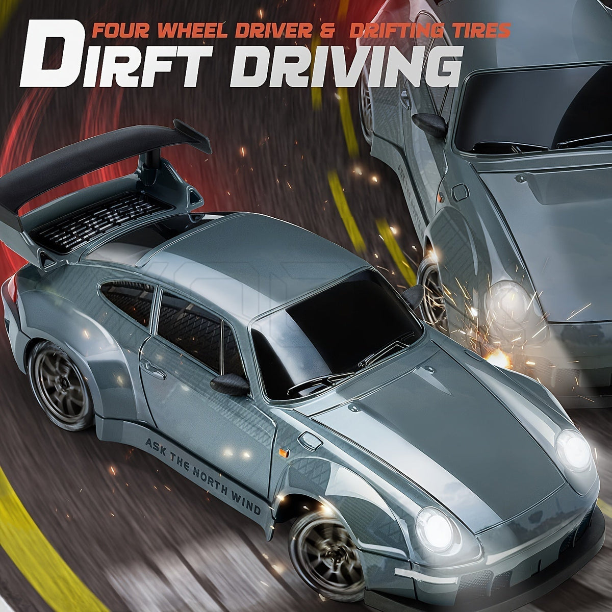 Voiture télécommandée de drift 4x4 à lumières LED, rechargeable
