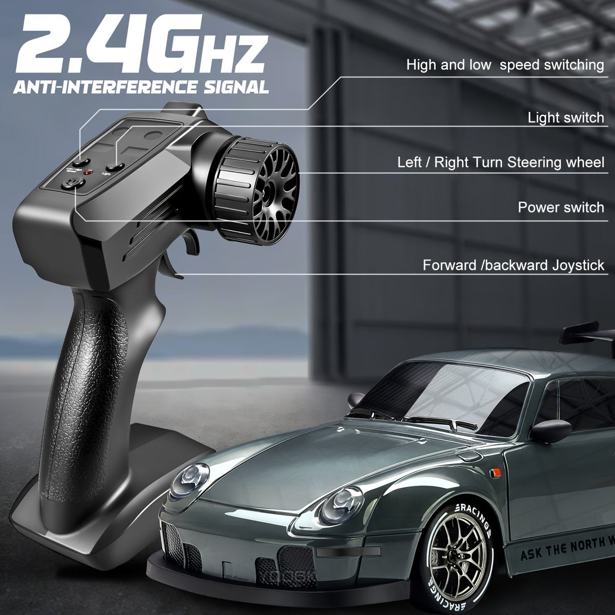Voiture télécommandée de drift 4x4 à lumières LED, rechargeable