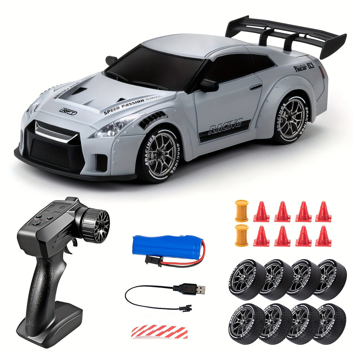 Voiture télécommandée de drift 4x4 à lumières LED, rechargeable