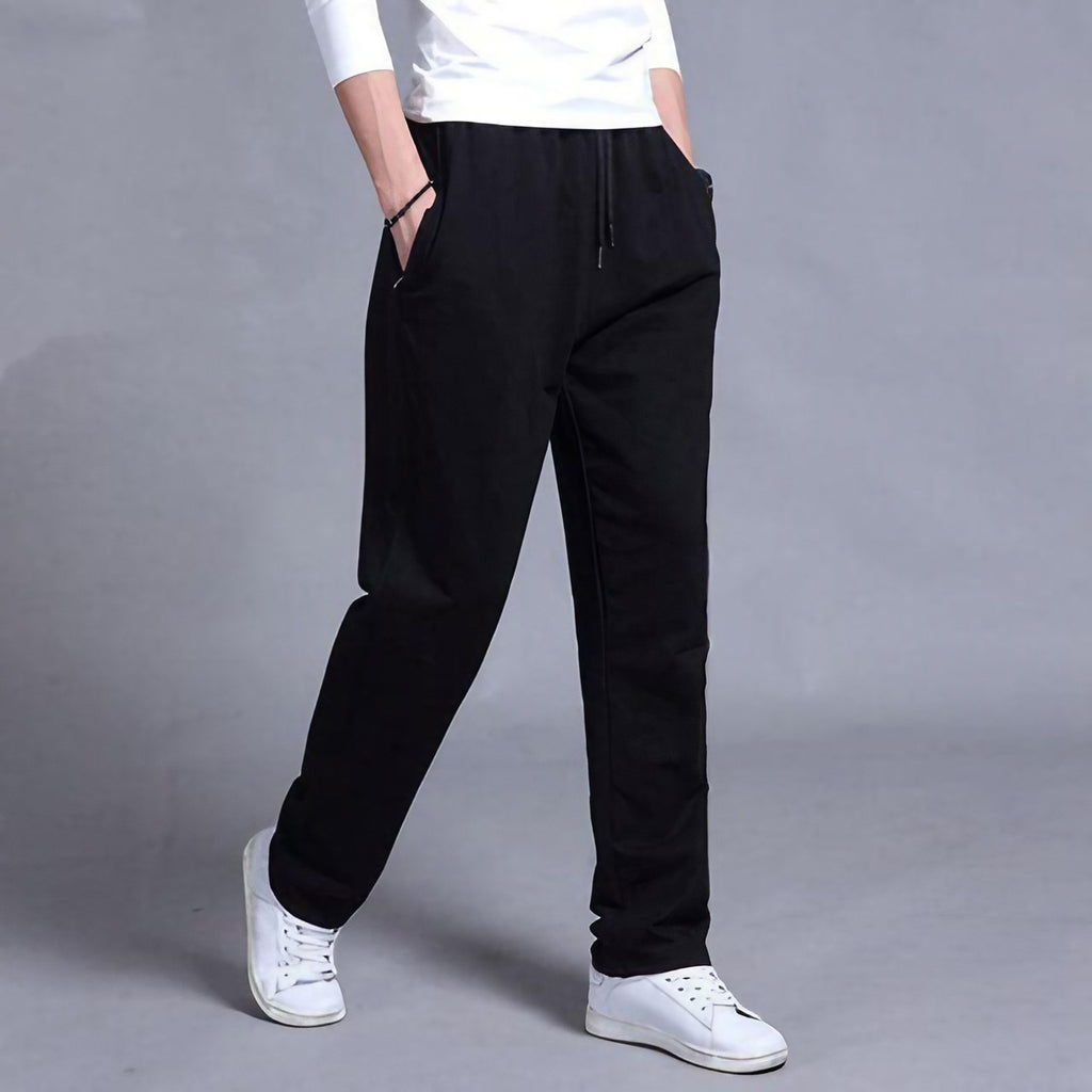 Pantalon de jogging homme fuselé, poches zippées, cordon, noir