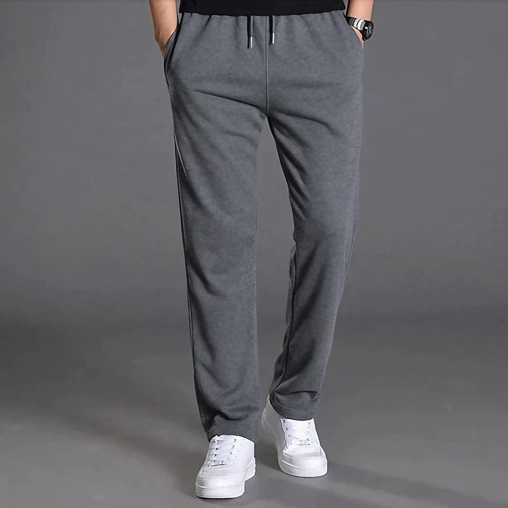 Pantalon de jogging homme fuselé, poches zippées, cordon, gris foncé