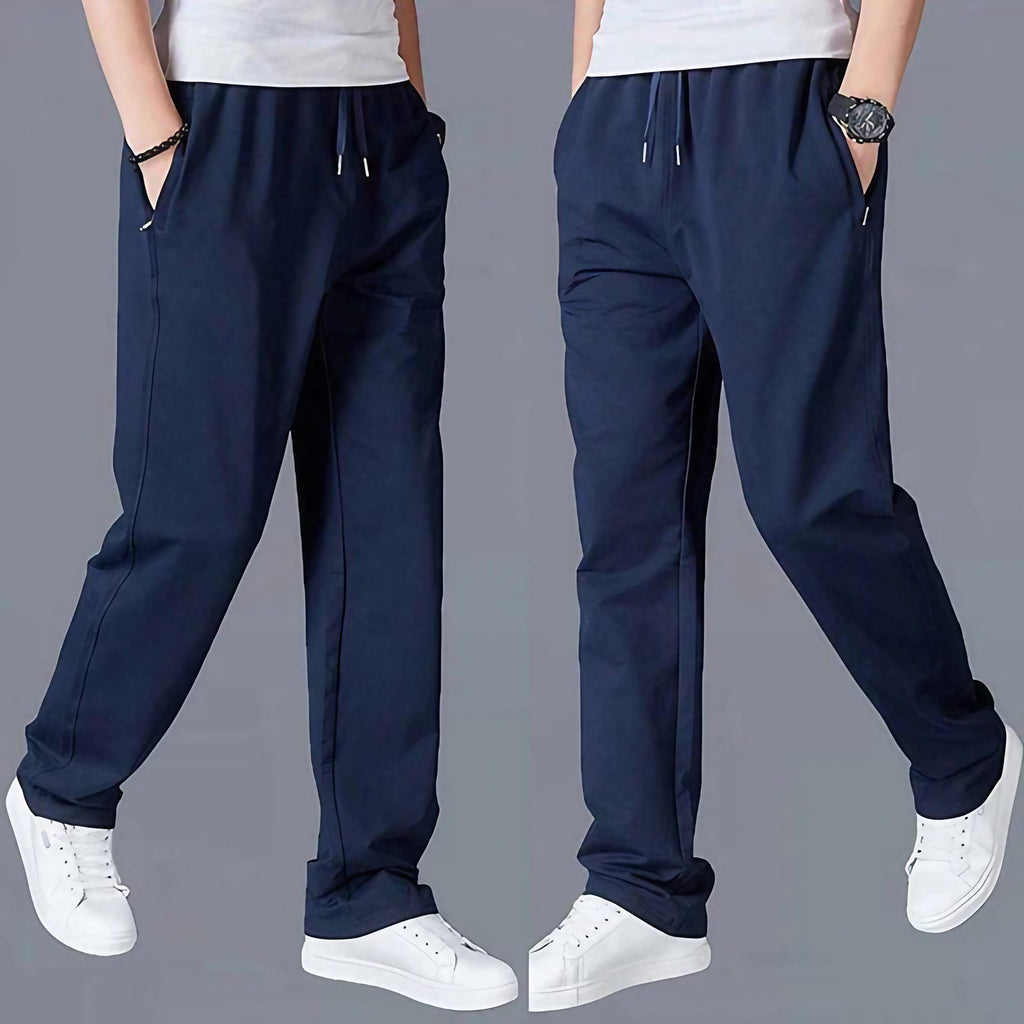 Pantalon de jogging homme fuselé, poches zippées, cordon, bleu foncé