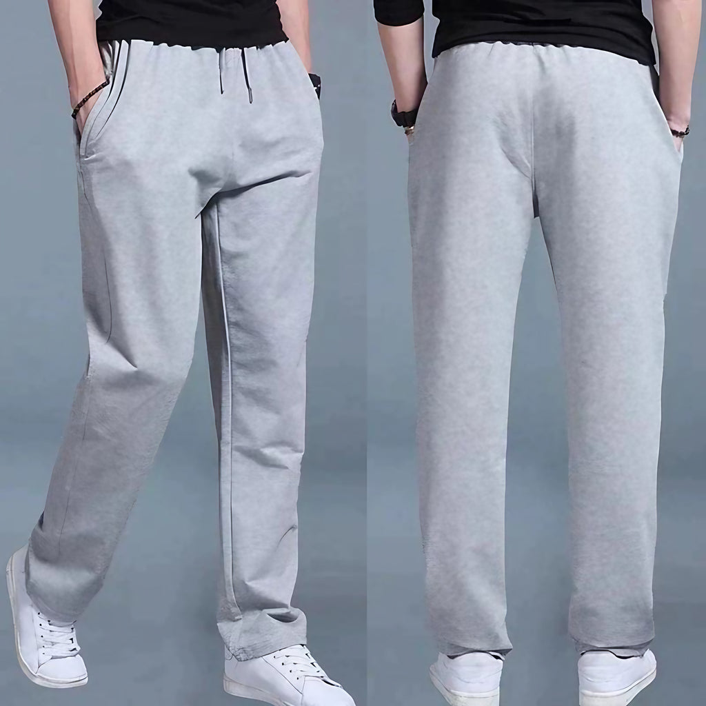 Pantalon de jogging homme fuselé, poches zippées, cordon, gris clair